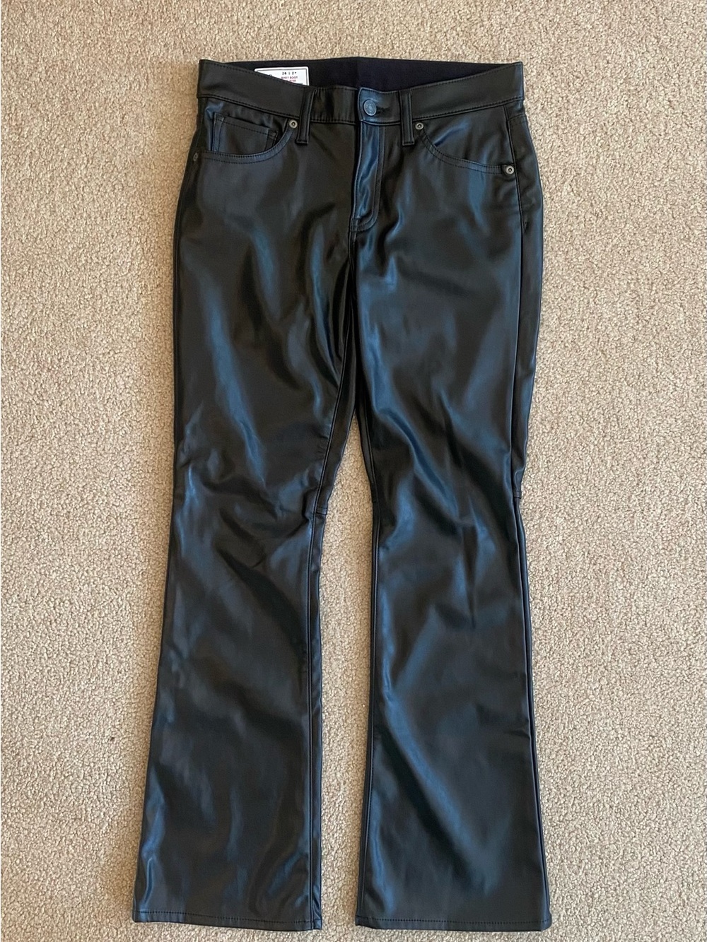 Gap Faux Leather Bootcut Pants Mid Rise Black Petites Button Zip Casual 26/2P